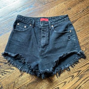 Black Distressed Denim Shorts